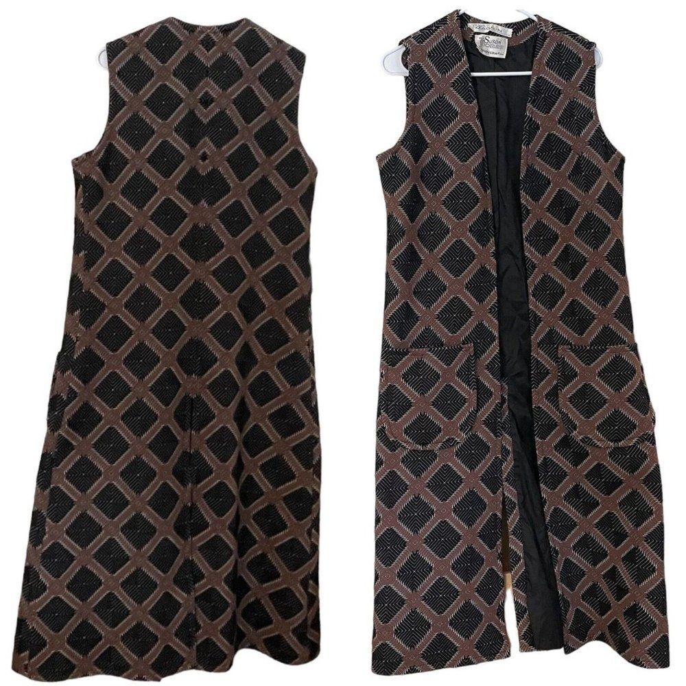 Vtg I magnin woman’s sleeveless vest long jacket duster 70s hippie disco cosplay